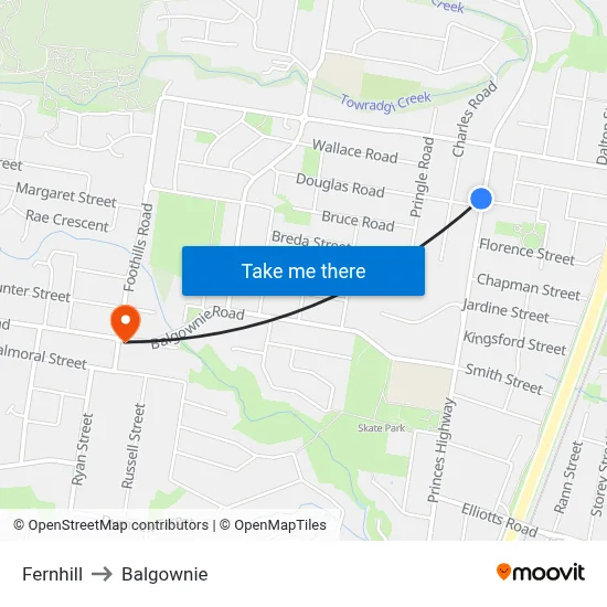 Fernhill to Balgownie map