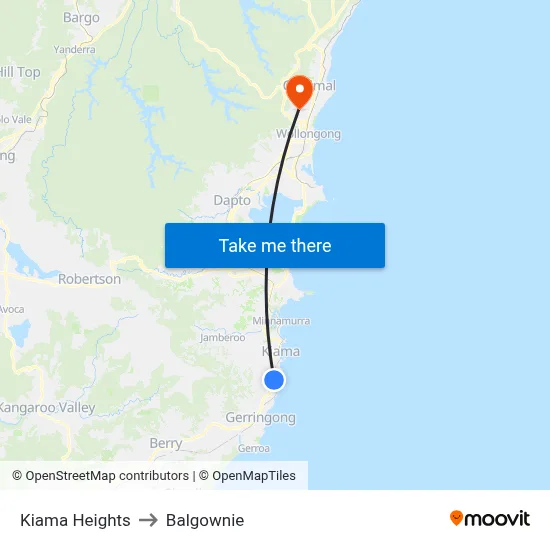 Kiama Heights to Balgownie map