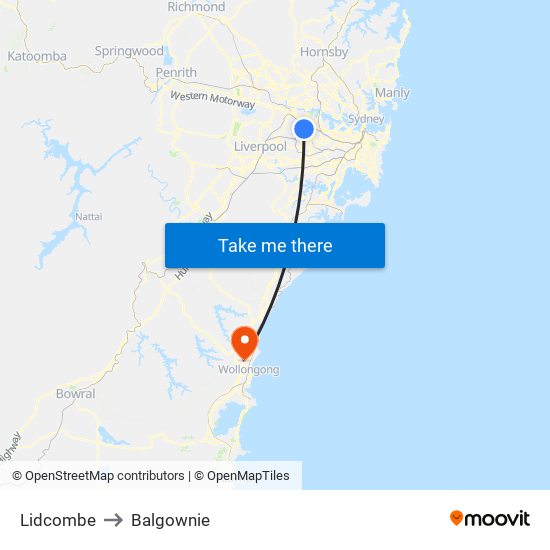 Lidcombe to Balgownie map