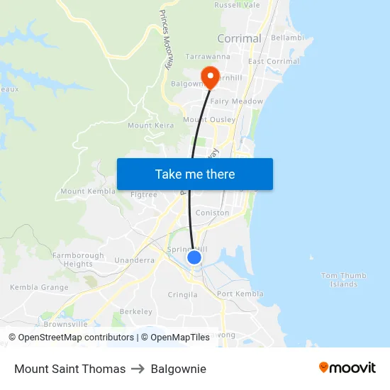 Mount Saint Thomas to Balgownie map