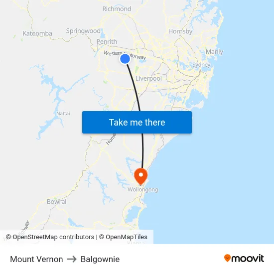 Mount Vernon to Balgownie map