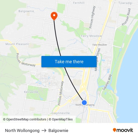 North Wollongong to Balgownie map