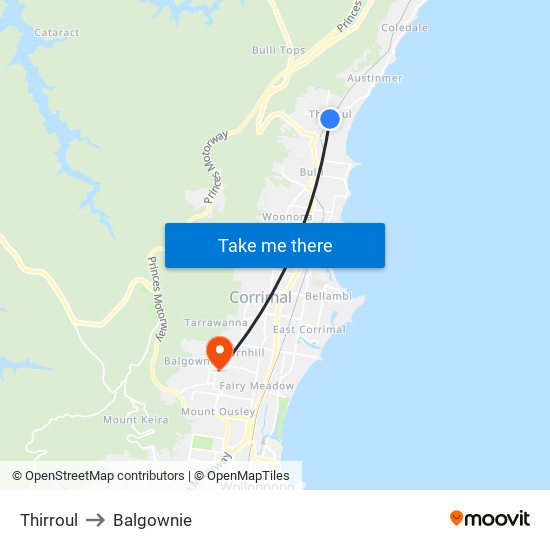 Thirroul to Balgownie map