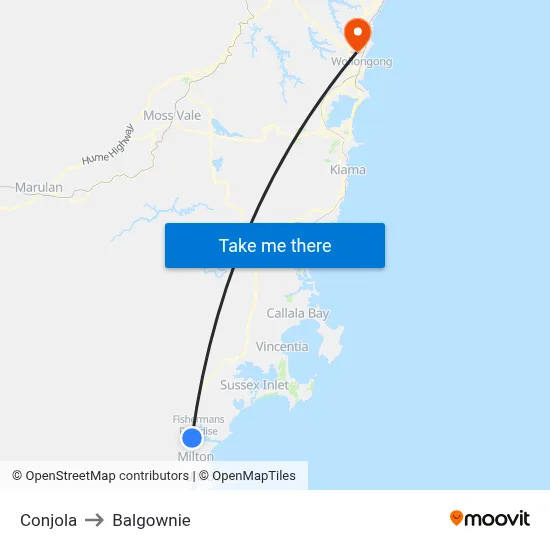Conjola to Balgownie map