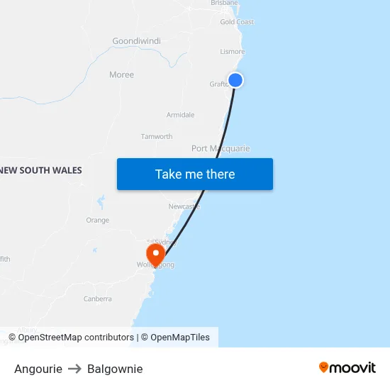 Angourie to Balgownie map