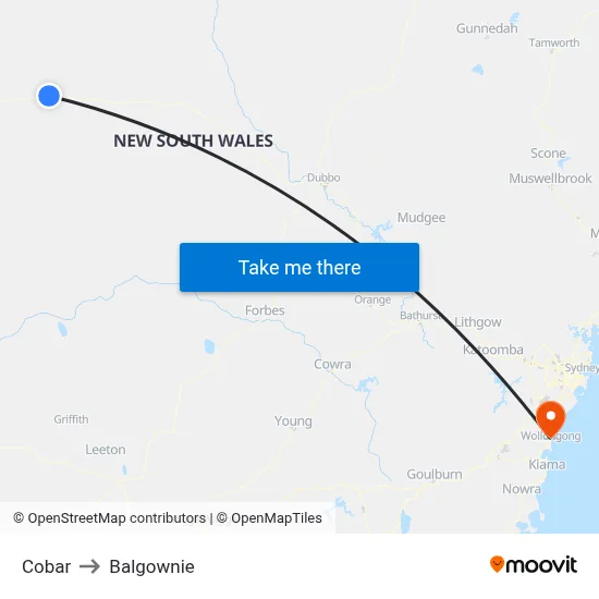 Cobar to Balgownie map