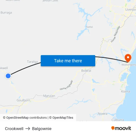 Crookwell to Balgownie map