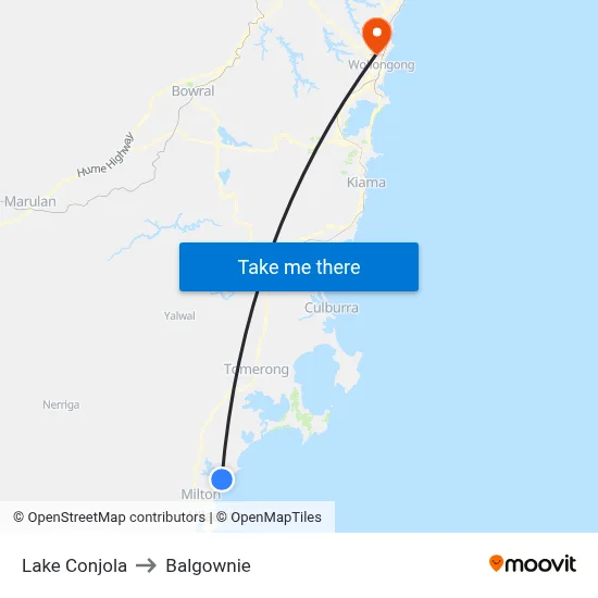 Lake Conjola to Balgownie map