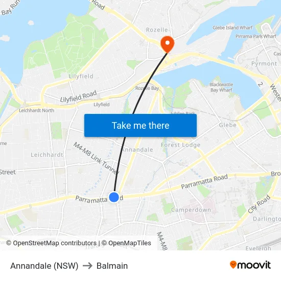 Annandale (NSW) to Balmain map