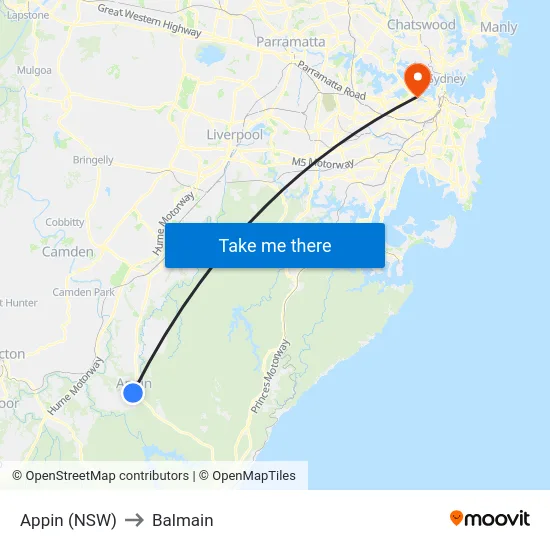 Appin (NSW) to Balmain map