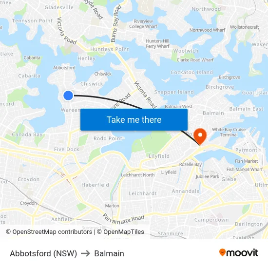 Abbotsford (NSW) to Balmain map