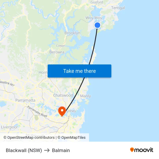 Blackwall (NSW) to Balmain map
