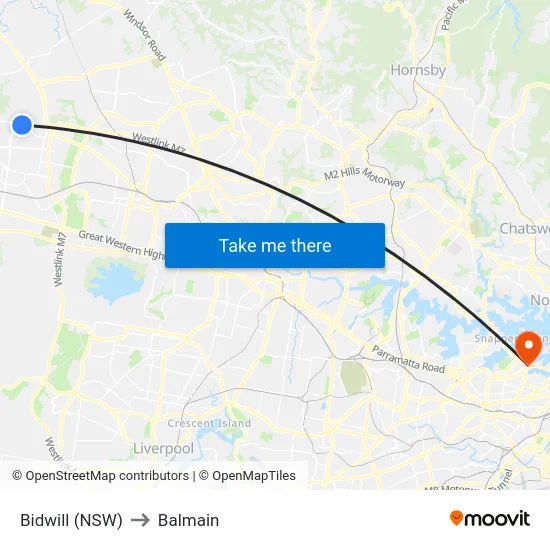 Bidwill (NSW) to Balmain map