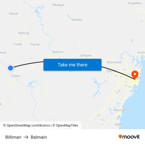 Billimari to Balmain map