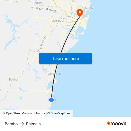 Bombo to Balmain map