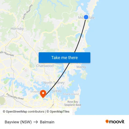 Bayview (NSW) to Balmain map
