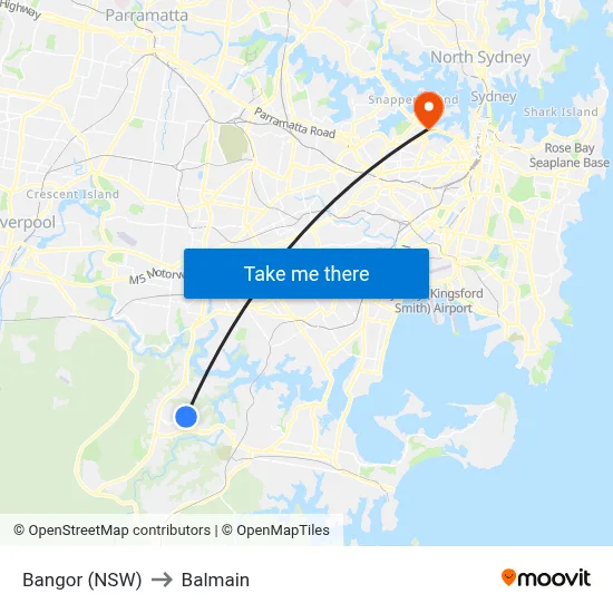 Bangor (NSW) to Balmain map