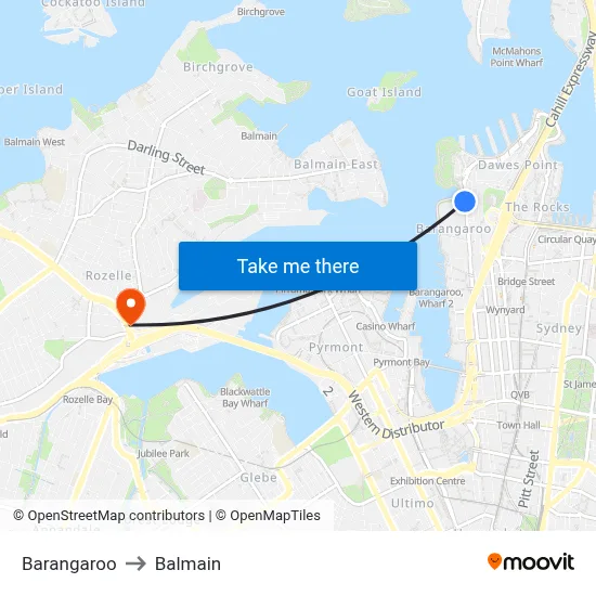 Barangaroo to Balmain map