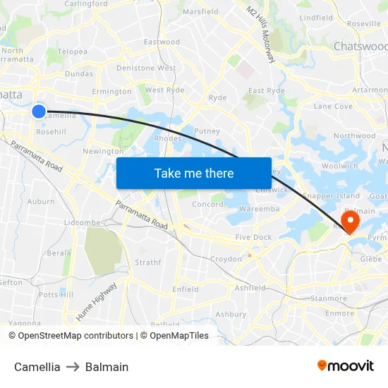 Camellia to Balmain map