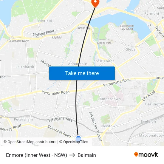 Enmore (Inner West - NSW) to Balmain map