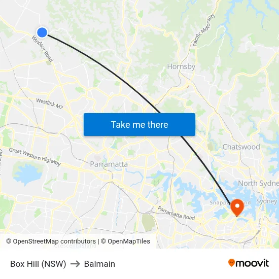 Box Hill (NSW) to Balmain map