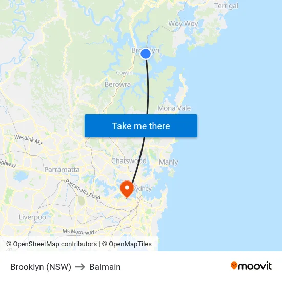 Brooklyn (NSW) to Balmain map