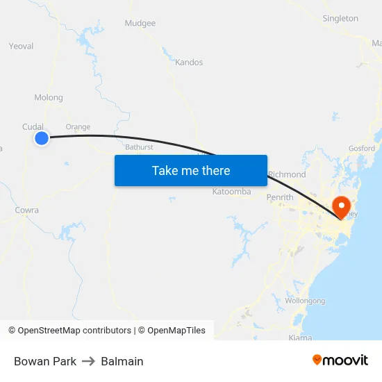 Bowan Park to Balmain map