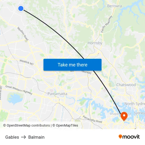 Gables to Balmain map