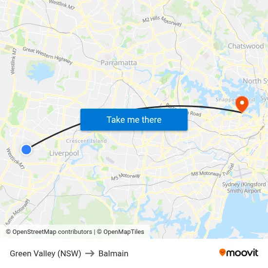 Green Valley (NSW) to Balmain map