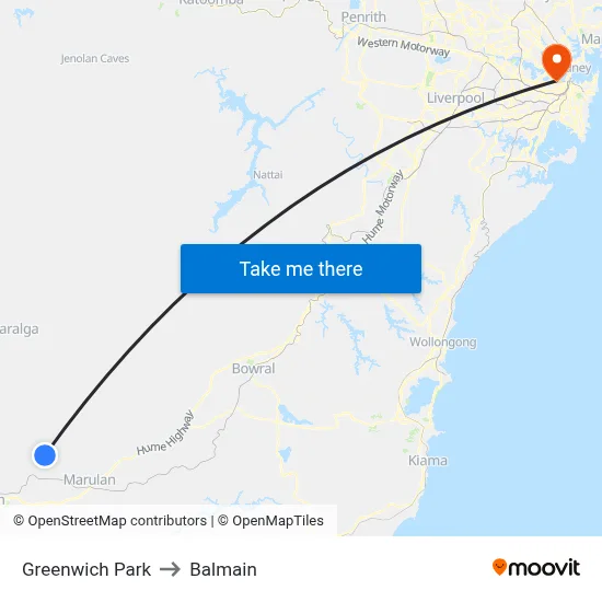 Greenwich Park to Balmain map