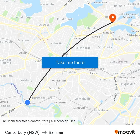 Canterbury (NSW) to Balmain map