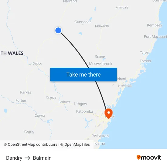 Dandry to Balmain map
