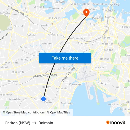 Carlton (NSW) to Balmain map