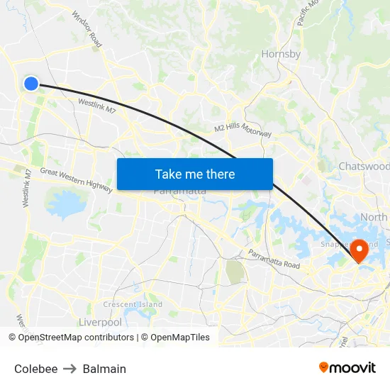 Colebee to Balmain map