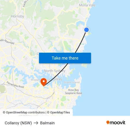 Collaroy (NSW) to Balmain map