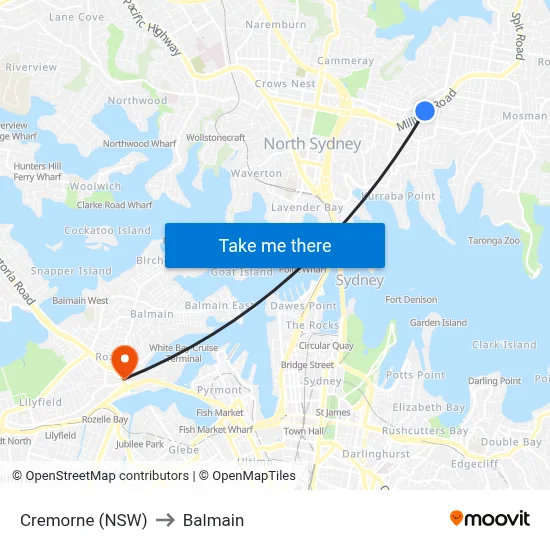 Cremorne (NSW) to Balmain map