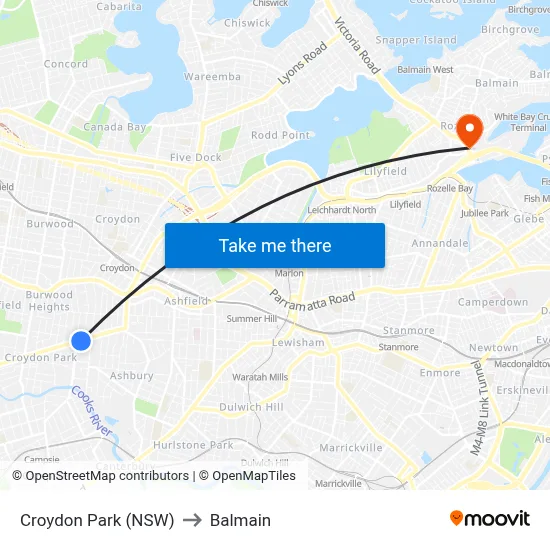 Croydon Park (NSW) to Balmain map