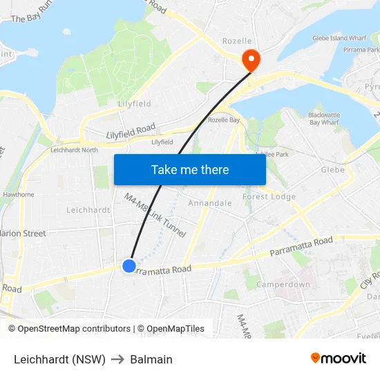 Leichhardt (NSW) to Balmain map