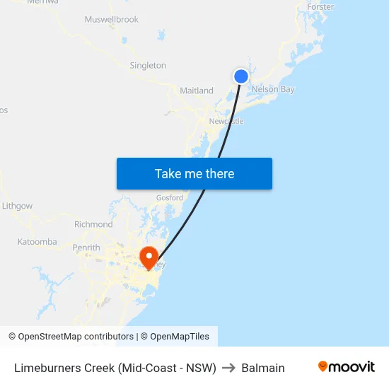 Limeburners Creek (Mid-Coast - NSW) to Balmain map