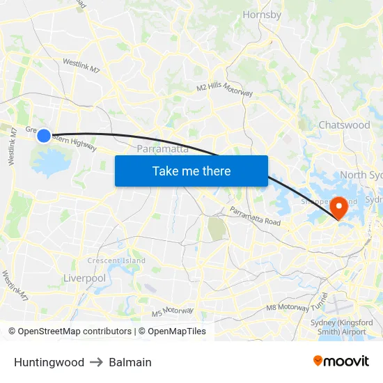Huntingwood to Balmain map