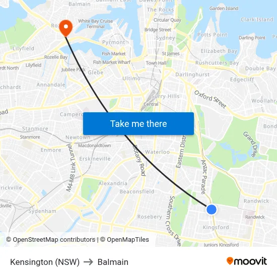 Kensington (NSW) to Balmain map