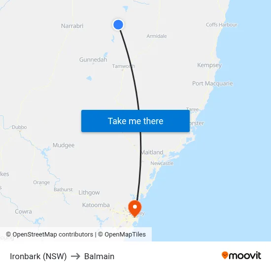 Ironbark (NSW) to Balmain map