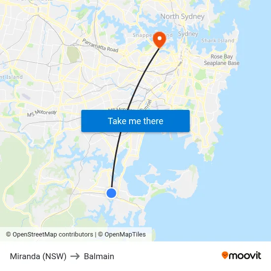 Miranda (NSW) to Balmain map