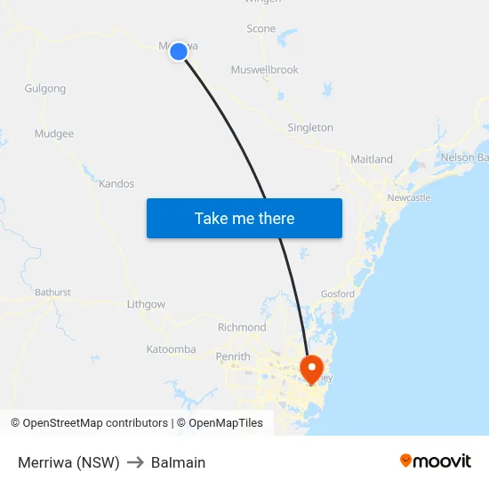 Merriwa (NSW) to Balmain map