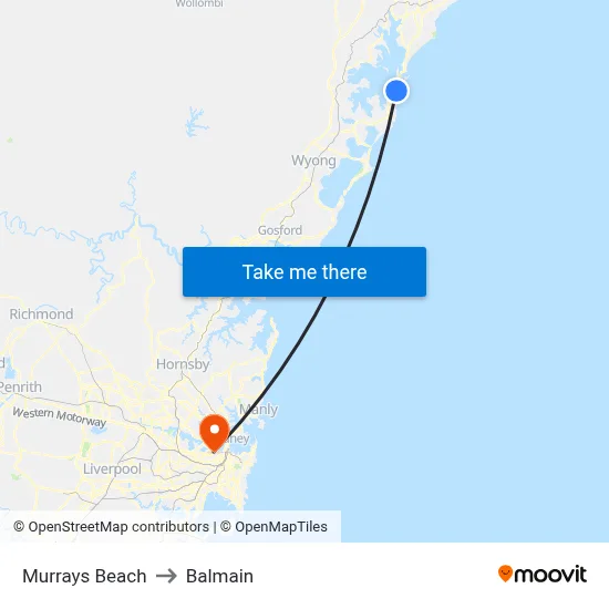 Murrays Beach to Balmain map