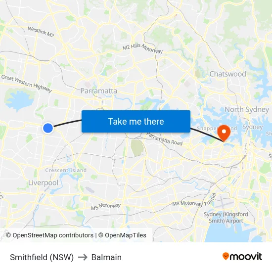 Smithfield (NSW) to Balmain map