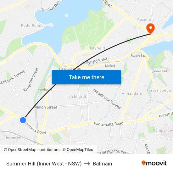 Summer Hill (Inner West - NSW) to Balmain map