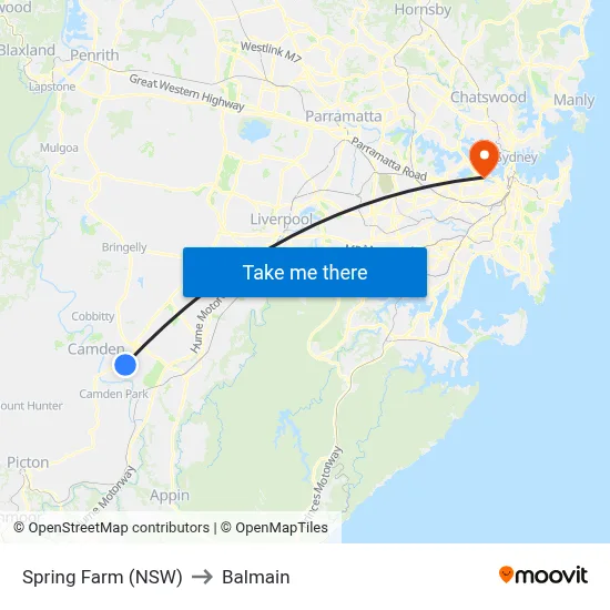 Spring Farm (NSW) to Balmain map