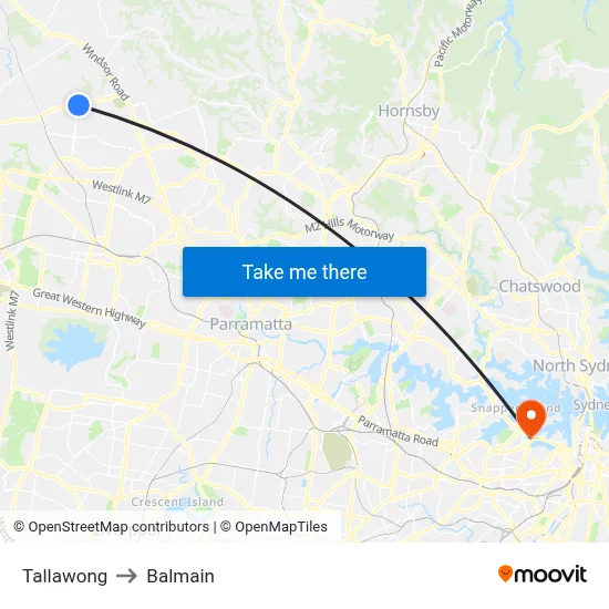 Tallawong to Balmain map