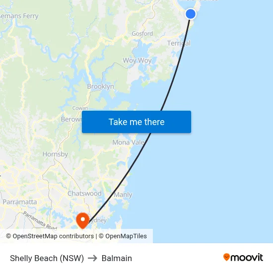 Shelly Beach (NSW) to Balmain map
